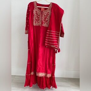 Red Embroidered Dress with Dupatta